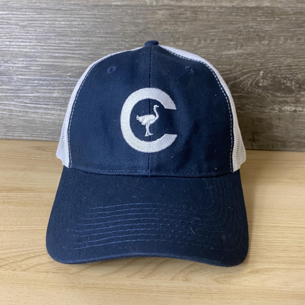 Crane Hat Cap Snap Back Navy Blue White Trucker Mesh Embroidered Patch Mens
